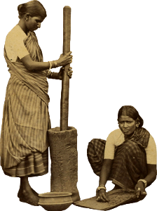 Unknown klingalese women busy pounding of rice in india around 1890