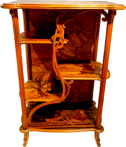 Etagere by emile galle c 1900 walnut various wood inlays hessisches landesmuseum