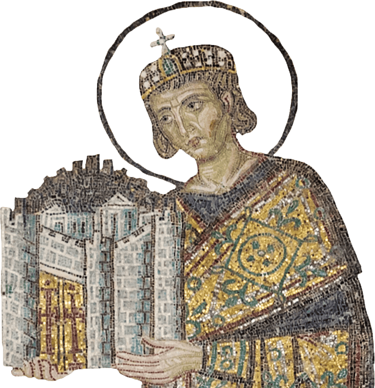 Emperor constantine i presenting a model of the city to the blessed virgin mary