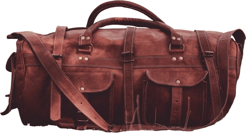 Brown leather duffel bag