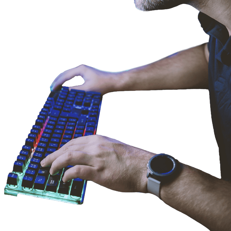 Professional computer player plays on a computer