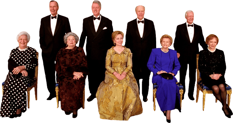 Presidents and first ladies pose for a photograph at the 2000 white house histor