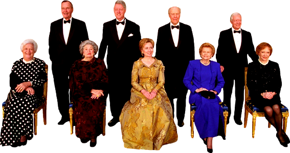 Presidents and first ladies pose for a photograph at the 2000 white house histor