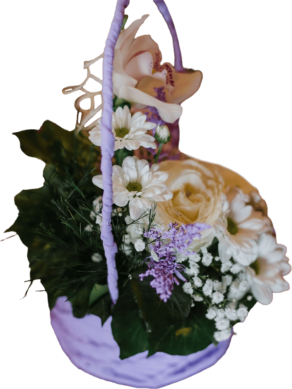 Orchid wicker basket bouquet