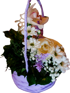 Orchid wicker basket bouquet