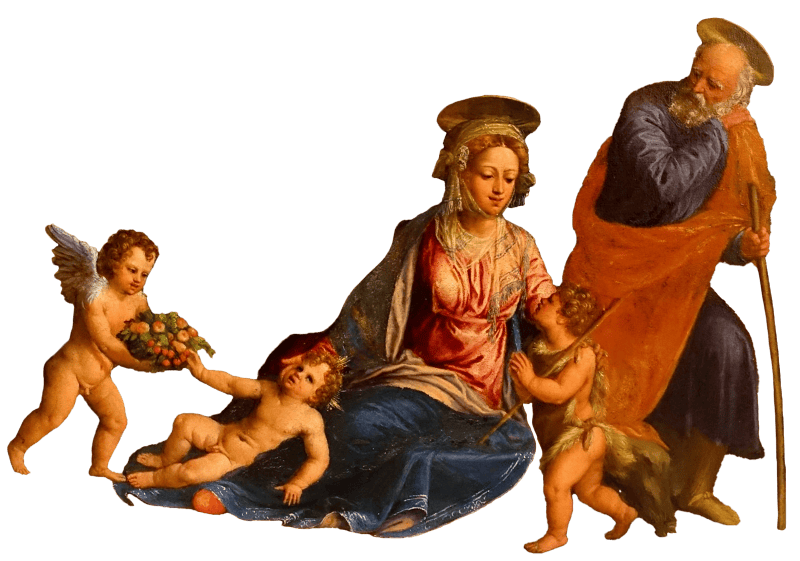 Holy family with st john and angels by battista di dosso battista luteri shortly