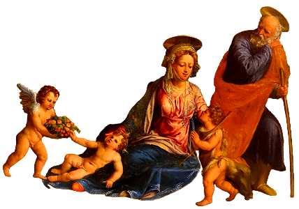 Holy family with st john and angels by battista di dosso battista luteri shortly