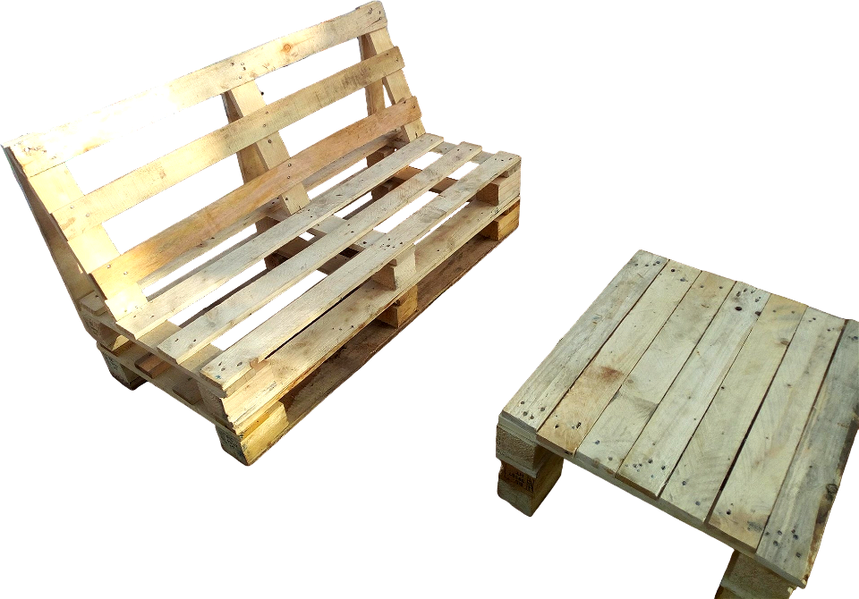 Wooden pallet armchair pedestal table