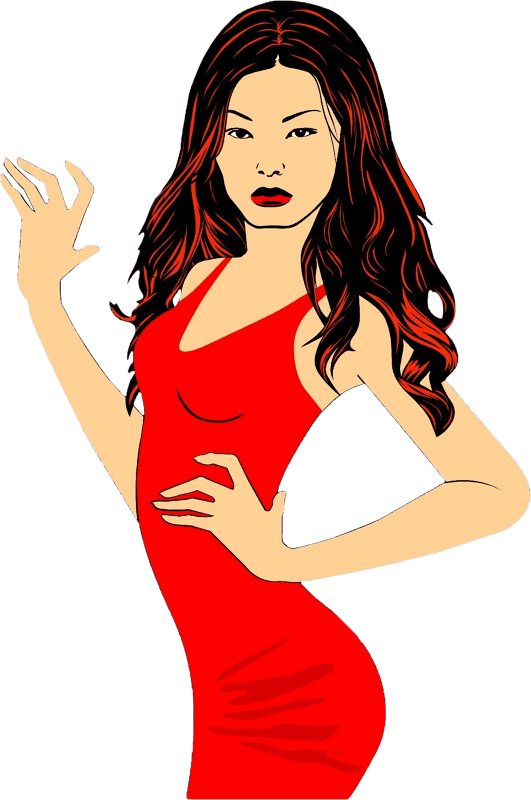 Long hair red dress asian woman