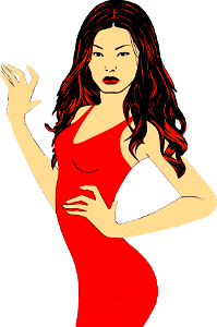 Long hair red dress asian woman