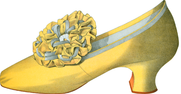 Two yellow satin shoes the first worn on stage by the actress Miss Ada Cavendish and one straw colored shoe 1