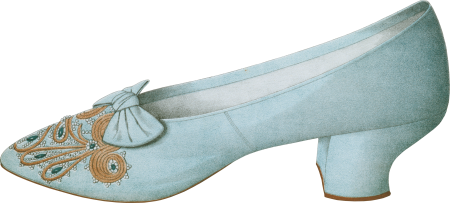 Single strap shoe in French grey satin and two blue shoes all embroidered 3