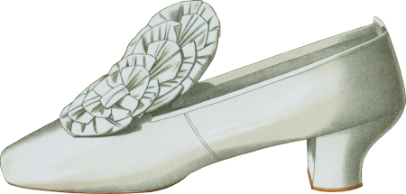 Shoe with straps and bows; tiny shoe with large bow; shoe possessing one of the highest Louis heels worn off the stage 2