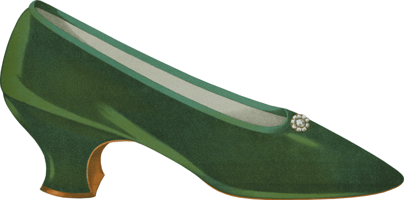 Velvet shoe; shoe with silk embroidery in chain stitch and French knots; shoe of watered silk with pink satin on the inside and a single button strap 1