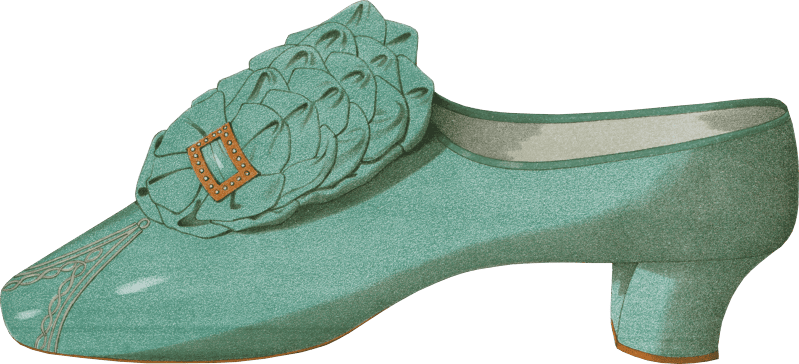 Eau de nil satin shoe worn by Miss Ada Cavendish as Lady Teazle; beaded shoe; yellowish green shoe 1