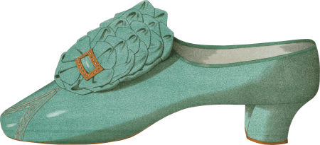 Eau de nil satin shoe worn by Miss Ada Cavendish as Lady Teazle; beaded shoe; yellowish green shoe 1
