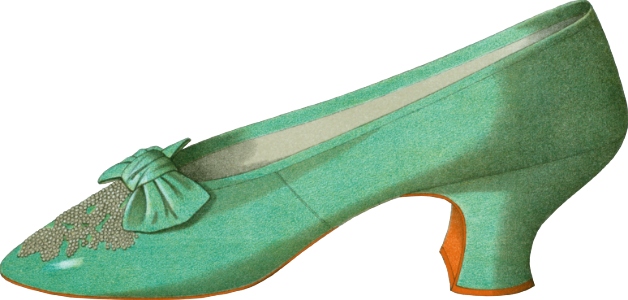 Eau de nil satin shoe worn by Miss Ada Cavendish as Lady Teazle; beaded shoe; yellowish green shoe 2