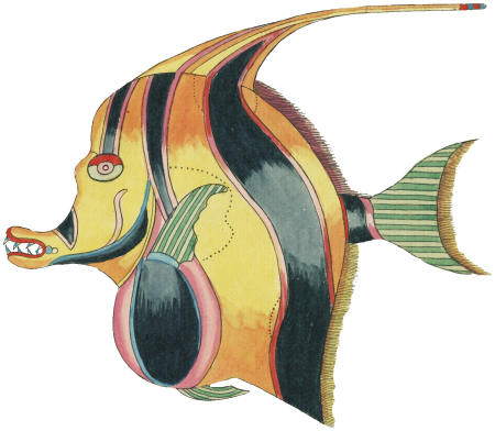 Colourful and surreal illustrations of fishes found in Moluccas (Indonesia) and the East Indies by Louis Renard (1678 -1746) from Histoire naturelle des plus rares curiositez de la mer des Indes (1754).
