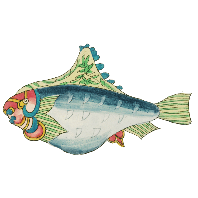 Colourful and surreal illustrations of fishes and crab found in the Indian and Pacific Oceans by Louis Renard (1678 -1746) from Histoire naturelle des plus rares curiositez de la mer des Indes (1754).