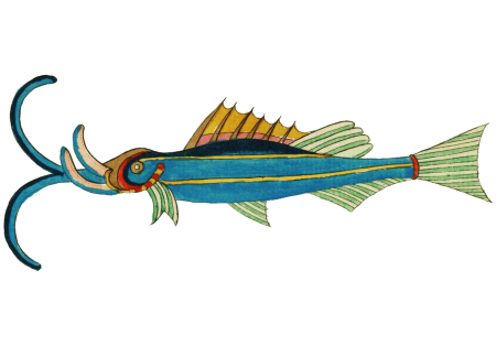 Colourful and surreal illustrations of fishes and crab found in Moluccas (Indonesia) and the East Indies by Louis Renard (1678 -1746) from Histoire naturelle des plus rares curiositez de la mer des Indes (1754).