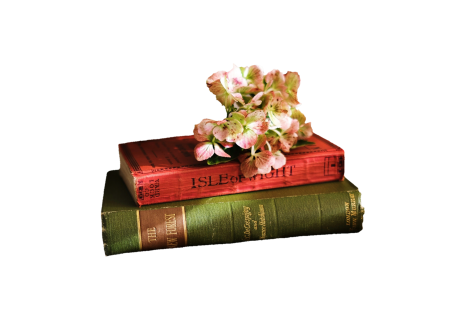 Pitched old books book stack
