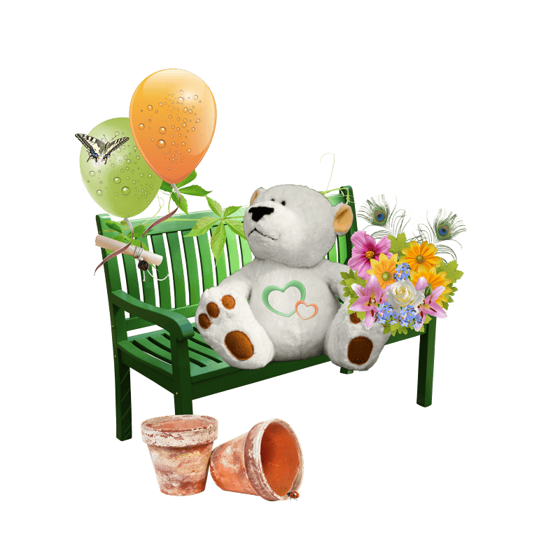 Garden bench flowers ballons