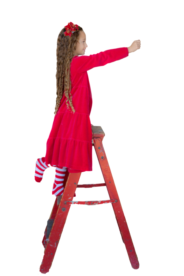 Little girl red ladder decorating