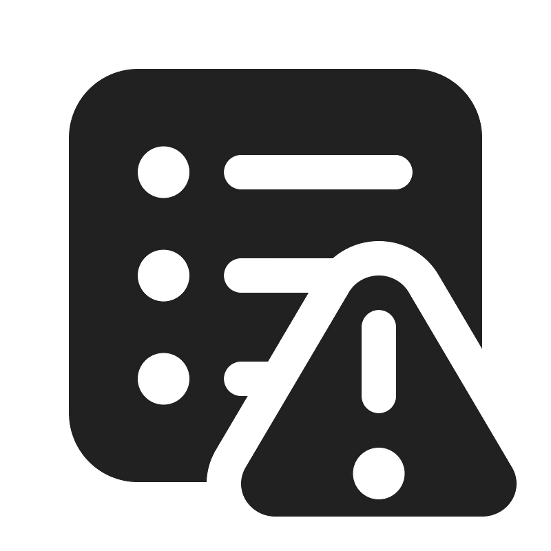 Ic fluent text bullet list square warning 16 filled