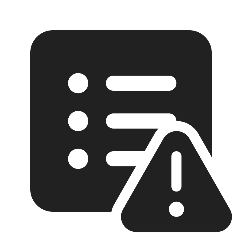Ic fluent text bullet list square warning 24 filled