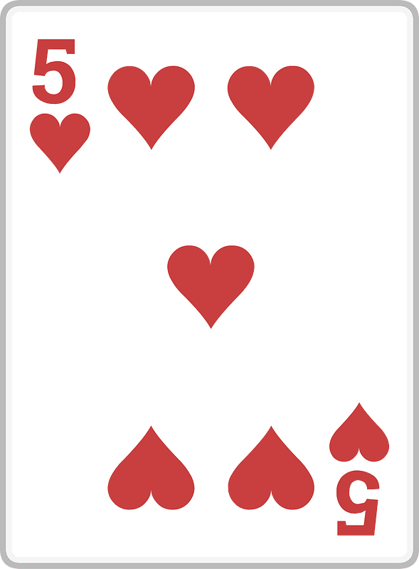 Playing card 4-05 five of hearts