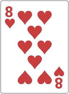 Playing card 4-08 eight of hearts