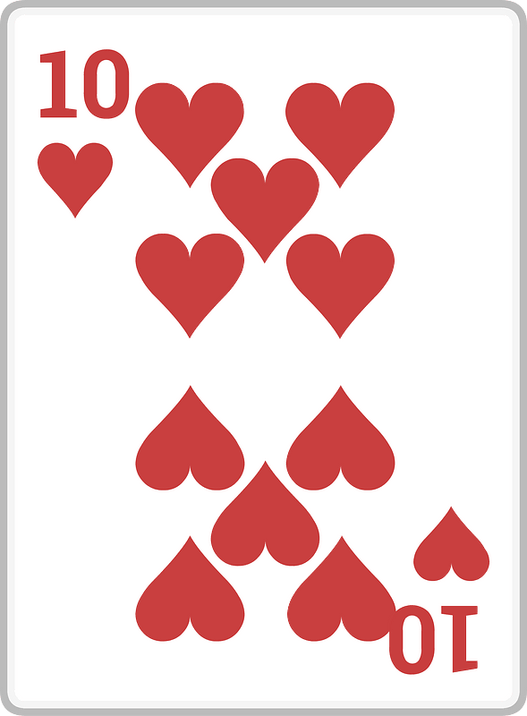 Playing card 4-10 ten of hearts