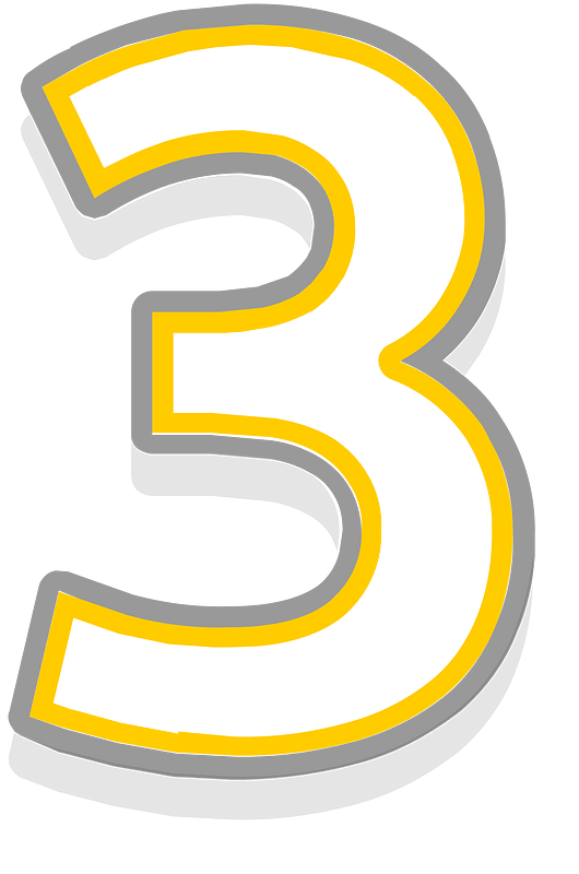 Yellow math digit 2-03 three