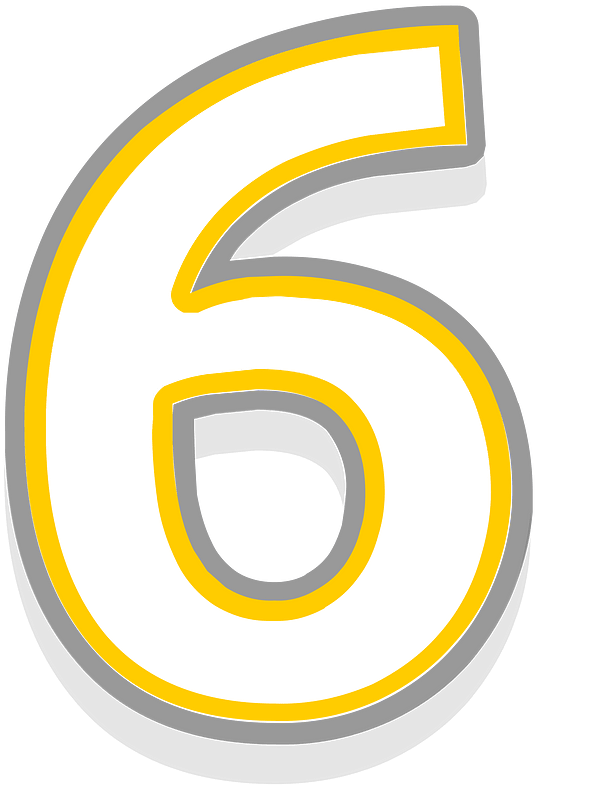 Yellow math digit 2-06 six