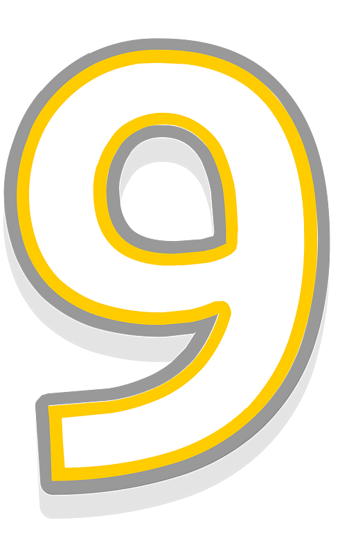 Yellow math digit 2-09 nine