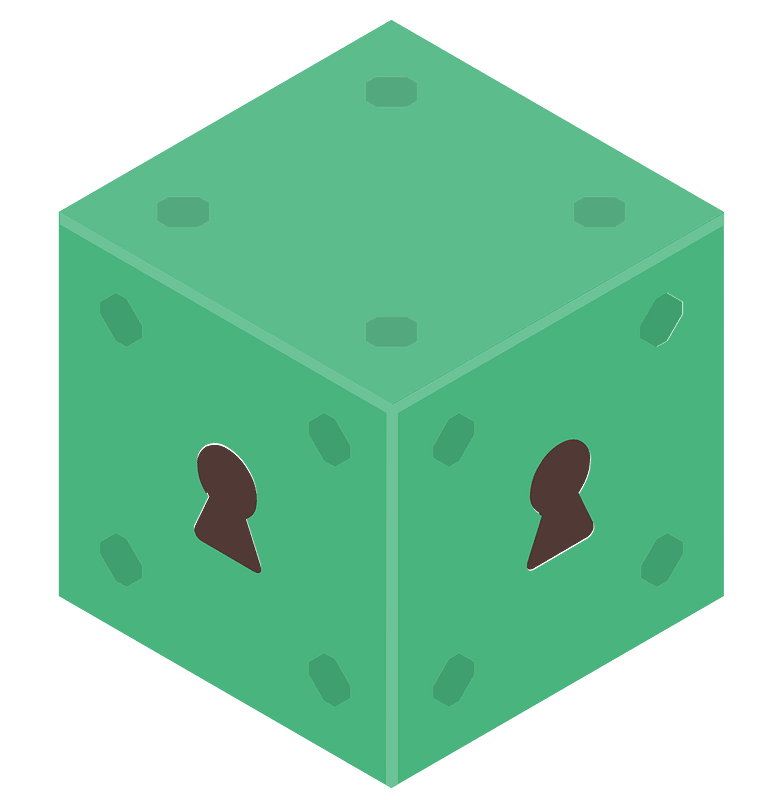 Green isometric cube 13 keyhole