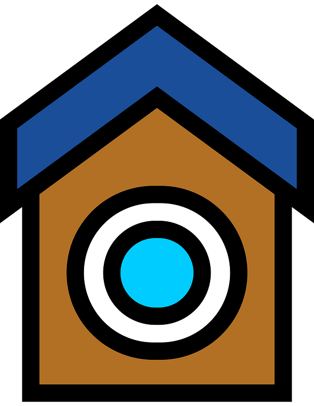 Brown house blue roof