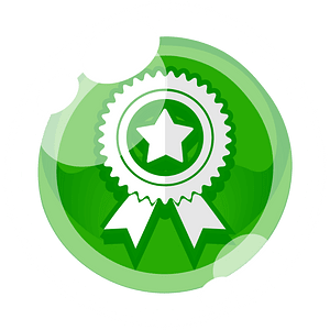 Round green award button