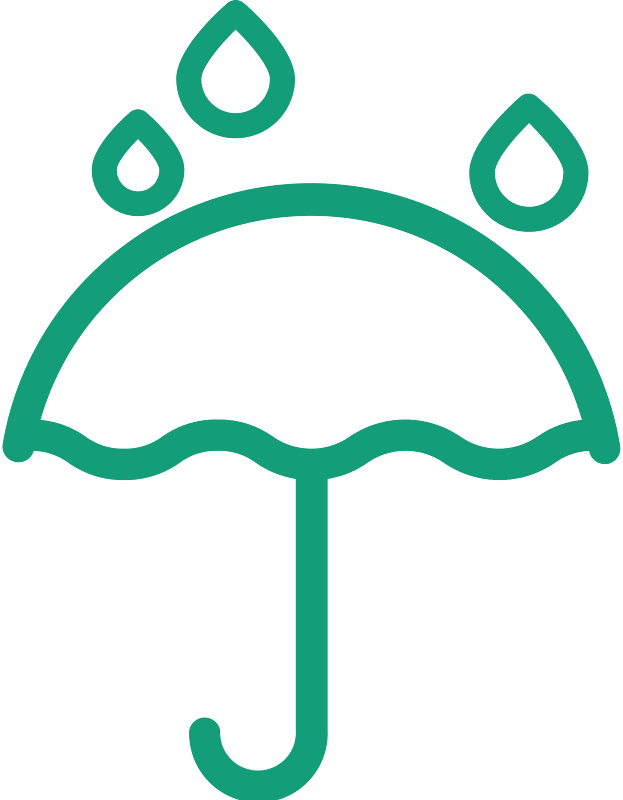 Green umbrella and rain