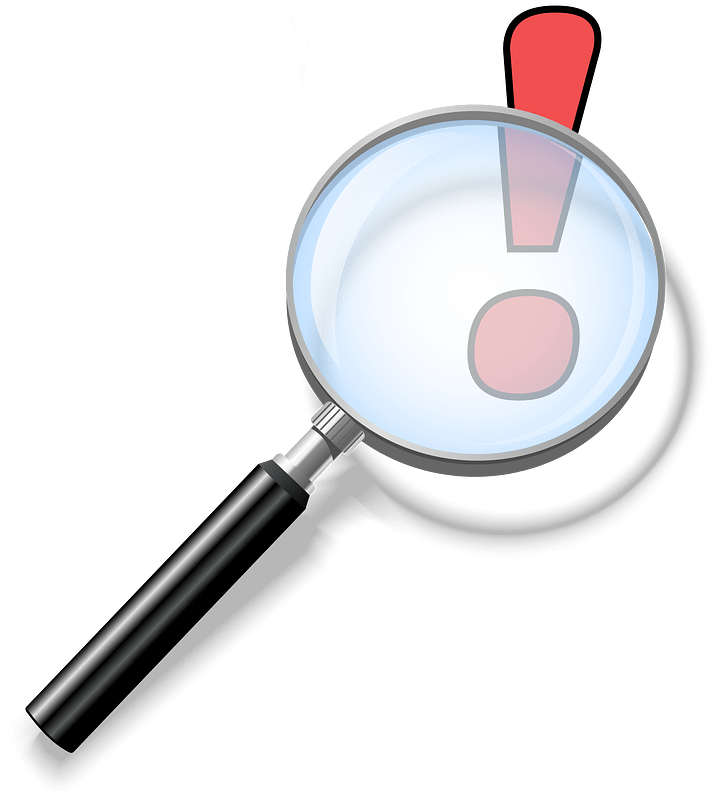 Magnifying glass exlamation sign