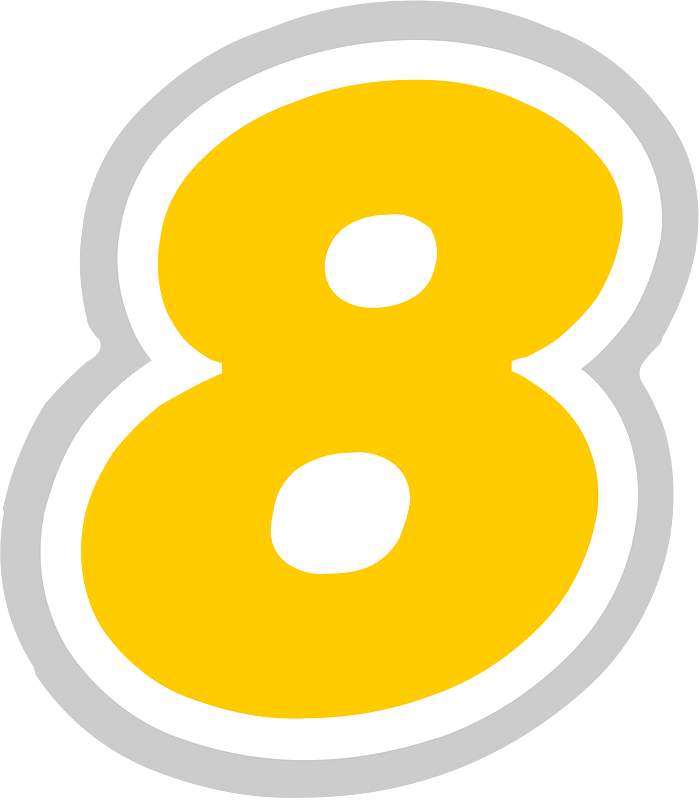 Yellow math digit 1-08 eight