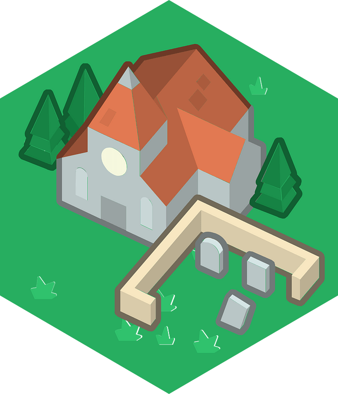 Hexagon built up green land 12 church