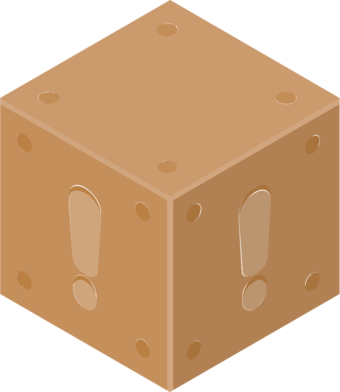Brown isometric cube 28 exclamation