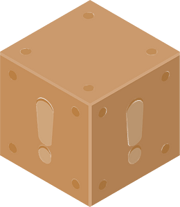 Brown isometric cube 28 exclamation
