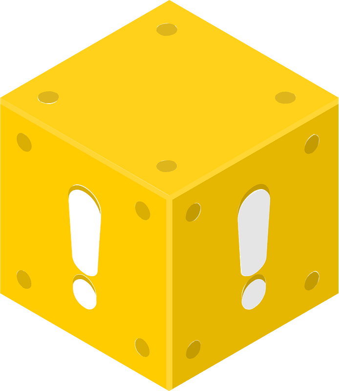 Yellow isometric cube 02 exclamation