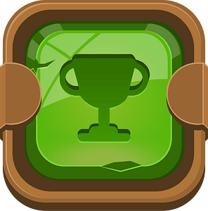 Rounded dark green trophy button