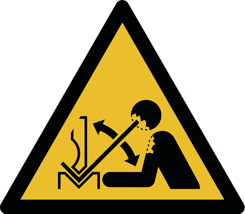 ISO 7010 W032 warning; rapid movement of workpiece in press brake machine