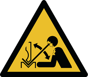 ISO 7010 W032 warning; rapid movement of workpiece in press brake machine