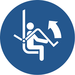 ISO 7010 M034 mandatory; raise safety restraining bar on ski chairlift