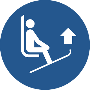 ISO 7010 M036 mandatory; keep ski tips up